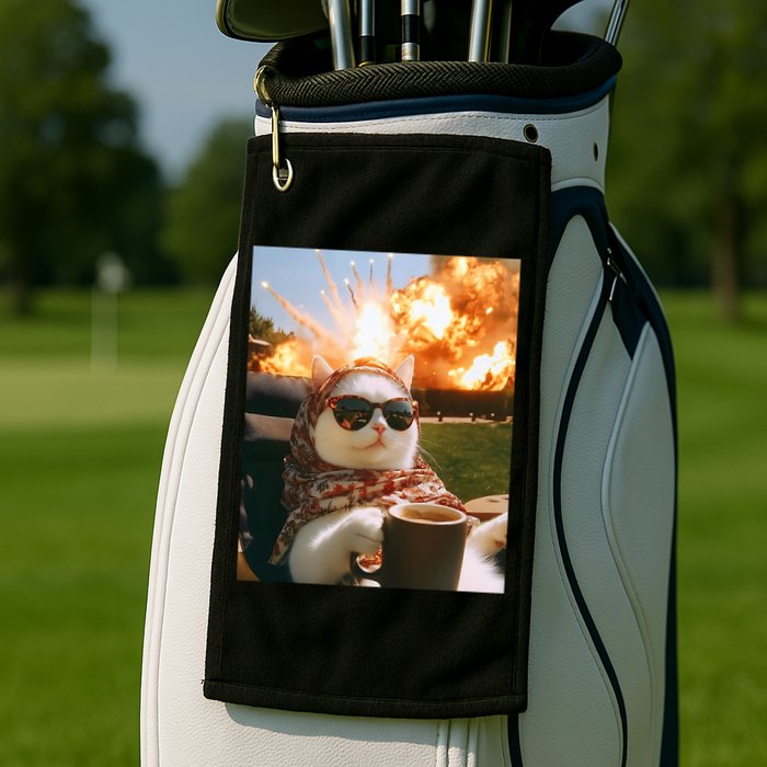Cat Scarf Meme Drinking Coffee Selfie Chill Explosive Comet  Golf Towel