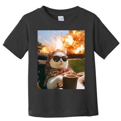 Cat Scarf Meme Drinking Coffee Selfie Chill Explosive Comet  Toddler T-Shirt