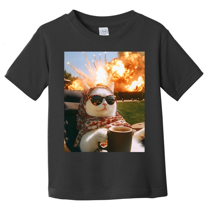Cat Scarf Meme Drinking Coffee Selfie Chill Explosive Comet  Toddler T-Shirt