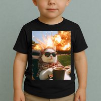 Cat Scarf Meme Drinking Coffee Selfie Chill Explosive Comet  Toddler T-Shirt