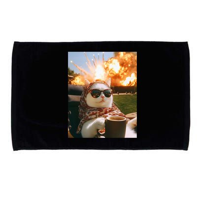 Cat Scarf Meme Drinking Coffee Selfie Chill Explosive Comet  Microfiber Hand Towel