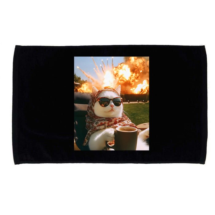 Cat Scarf Meme Drinking Coffee Selfie Chill Explosive Comet  Microfiber Hand Towel