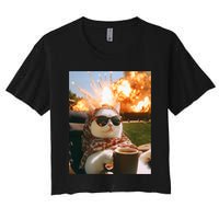 Cat Scarf Meme Drinking Coffee Selfie Chill Explosive Comet  Crop Top