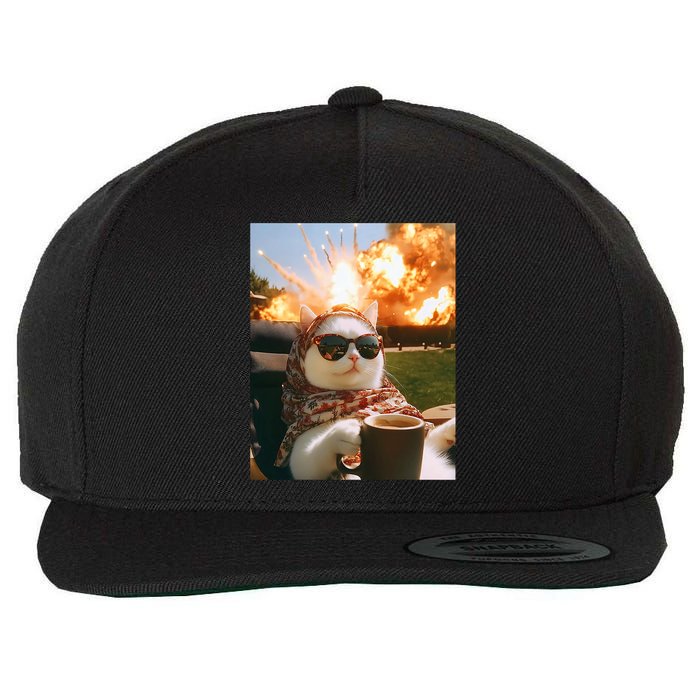 Cat Scarf Meme Drinking Coffee Selfie Chill Explosive Comet  Wool Snapback Cap