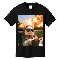 Cat Scarf Meme Drinking Coffee Selfie Chill Explosive Comet  Kids T-Shirt