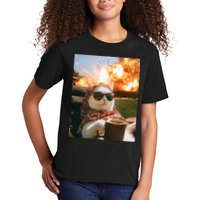 Cat Scarf Meme Drinking Coffee Selfie Chill Explosive Comet  Kids T-Shirt