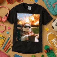 Cat Scarf Meme Drinking Coffee Selfie Chill Explosive Comet  Kids T-Shirt