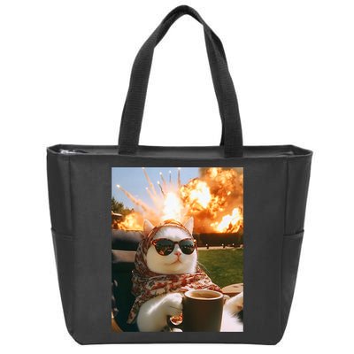 Cat Scarf Meme Drinking Coffee Selfie Chill Explosive Comet  Zip Tote Bag