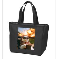 Cat Scarf Meme Drinking Coffee Selfie Chill Explosive Comet  Zip Tote Bag