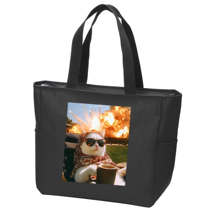 Cat Scarf Meme Drinking Coffee Selfie Chill Explosive Comet  Zip Tote Bag