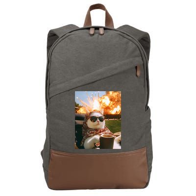 Cat Scarf Meme Drinking Coffee Selfie Chill Explosive Comet  Cotton Canvas Backpack