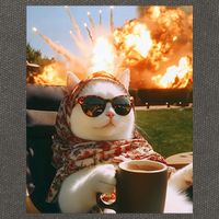 Cat Scarf Meme Drinking Coffee Selfie Chill Explosive Comet  Cotton Canvas Backpack