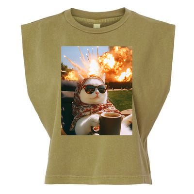 Cat Scarf Meme Drinking Coffee Selfie Chill Explosive Comet  Garment-Dyed Women's Muscle Tee