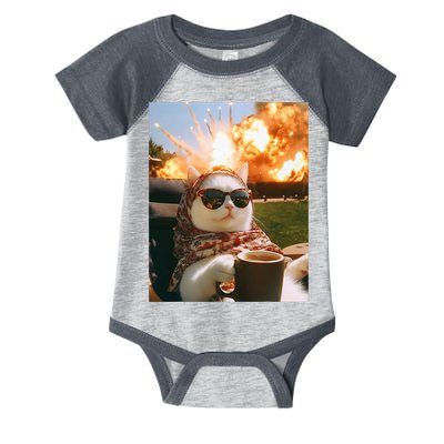 Cat Scarf Meme Drinking Coffee Selfie Chill Explosive Comet  Infant Baby Jersey Bodysuit