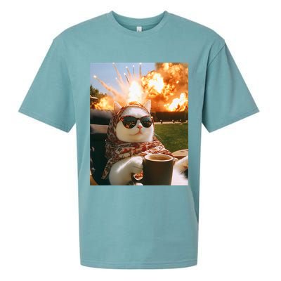 Cat Scarf Meme Drinking Coffee Selfie Chill Explosive Comet  Sueded Cloud Jersey T-Shirt