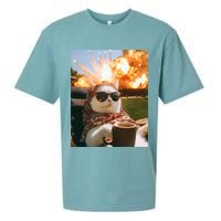 Cat Scarf Meme Drinking Coffee Selfie Chill Explosive Comet  Sueded Cloud Jersey T-Shirt