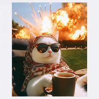 Cat Scarf Meme Drinking Coffee Selfie Chill Explosive Comet  Garment-Dyed Sweatshirt