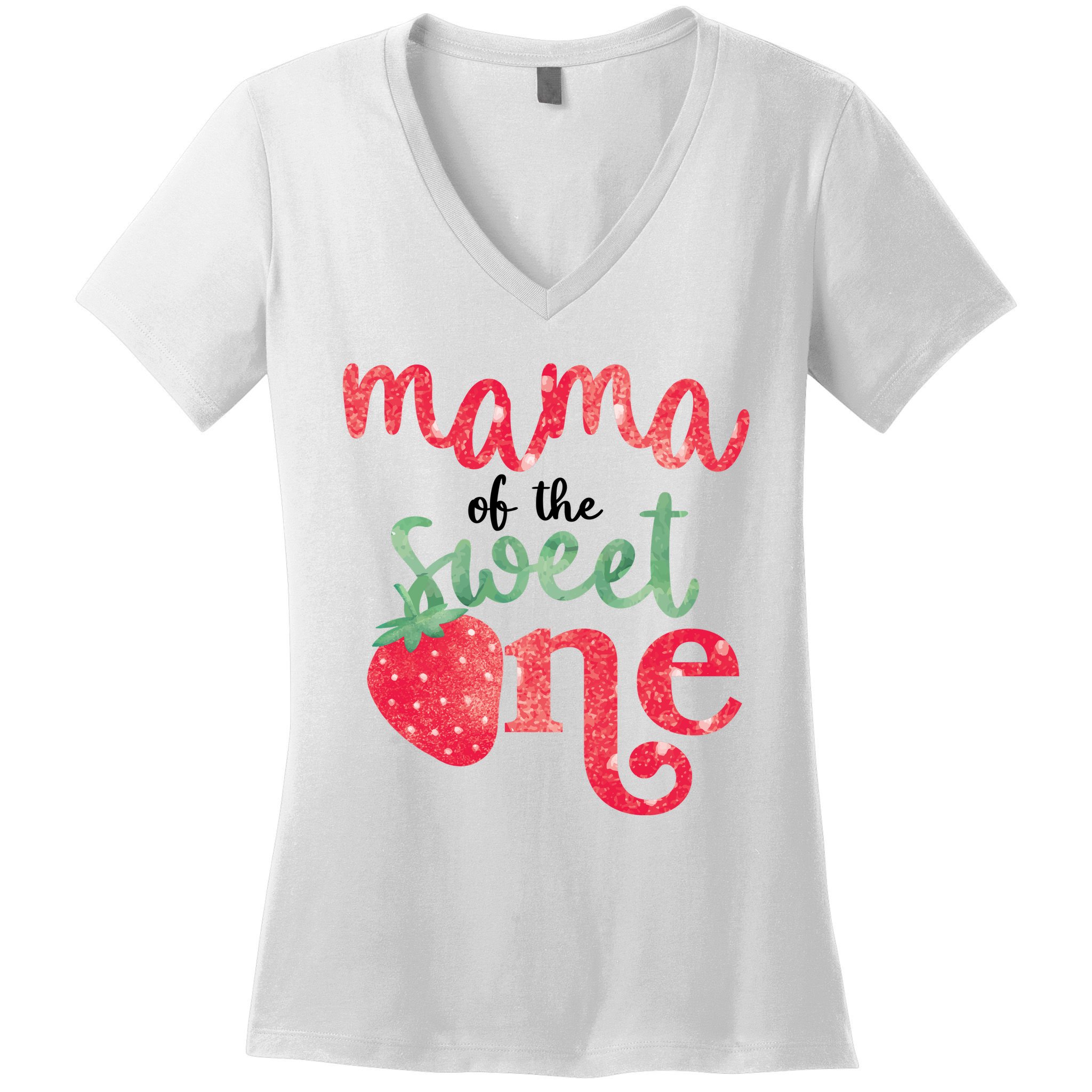 Cute Strawberry Mama Of The Sweet One Women's V-Neck T-Shirt