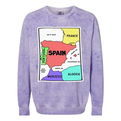 Colorful Simplified Map Of Spain. Surrounding Countries Colorblast Crewneck Sweatshirt