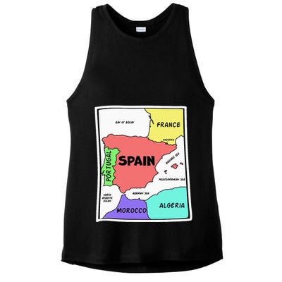 Colorful Simplified Map Of Spain. Surrounding Countries Ladies PosiCharge Tri-Blend Wicking Tank