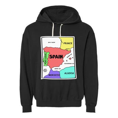 Colorful Simplified Map Of Spain. Surrounding Countries Garment-Dyed Fleece Hoodie