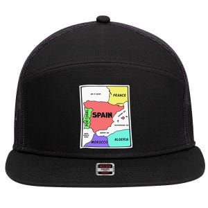 Colorful Simplified Map Of Spain. Surrounding Countries 7 Panel Mesh Trucker Snapback Hat