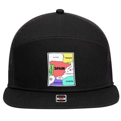 Colorful Simplified Map Of Spain. Surrounding Countries 7 Panel Mesh Trucker Snapback Hat