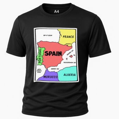 Colorful Simplified Map Of Spain. Surrounding Countries Performance Shirt