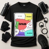 Colorful Simplified Map Of Spain. Surrounding Countries Performance Shirt