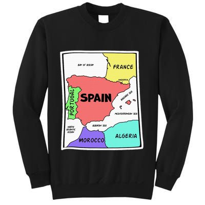 Colorful Simplified Map Of Spain. Surrounding Countries Sweatshirt