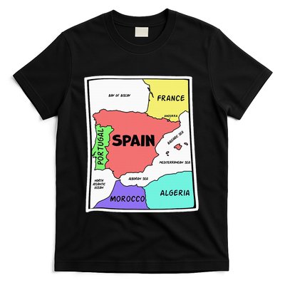 Colorful Simplified Map Of Spain. Surrounding Countries T-Shirt