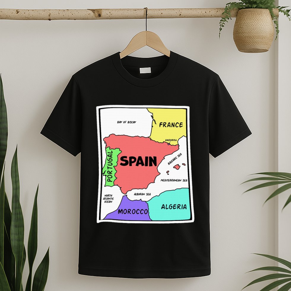 Colorful Simplified Map Of Spain. Surrounding Countries T-Shirt