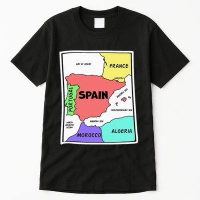Colorful Simplified Map Of Spain. Surrounding Countries Tall T-Shirt