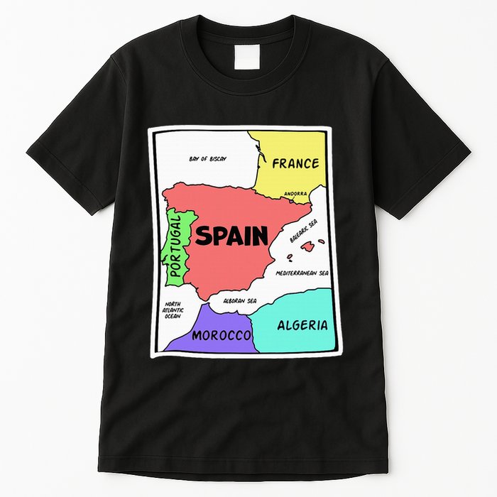 Colorful Simplified Map Of Spain. Surrounding Countries Tall T-Shirt