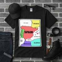 Colorful Simplified Map Of Spain. Surrounding Countries Tall T-Shirt