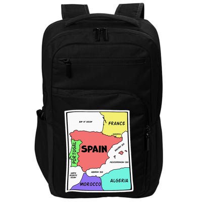 Colorful Simplified Map Of Spain. Surrounding Countries Impact Tech Backpack