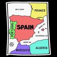 Colorful Simplified Map Of Spain. Surrounding Countries Backpack