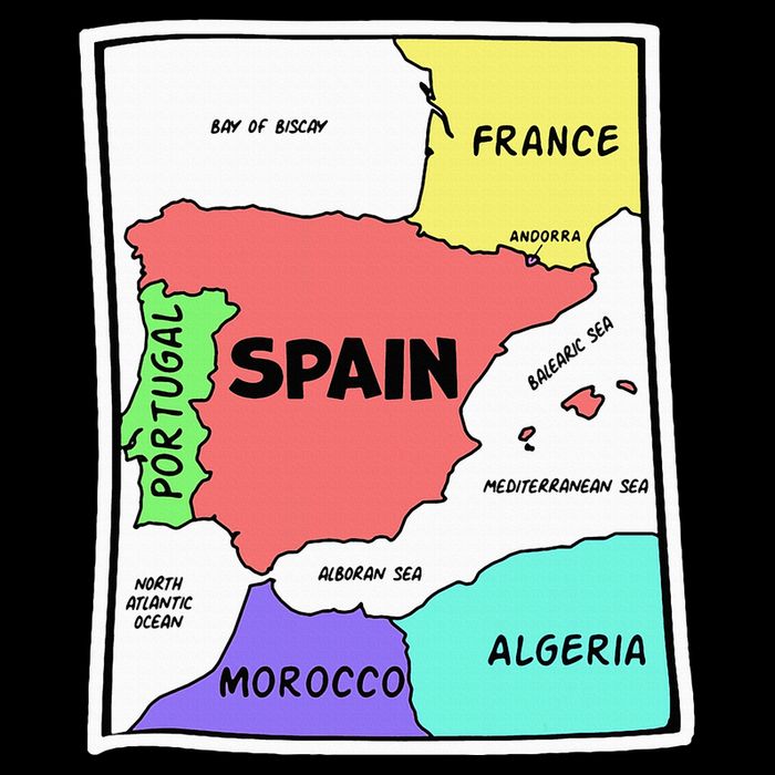 Colorful Simplified Map Of Spain. Surrounding Countries Backpack