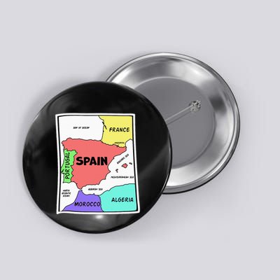 Colorful Simplified Map Of Spain. Surrounding Countries Button