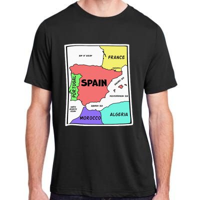 Colorful Simplified Map Of Spain. Surrounding Countries Adult ChromaSoft Performance T-Shirt