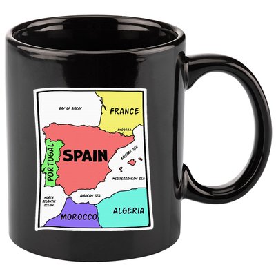 Colorful Simplified Map Of Spain. Surrounding Countries 11oz C Handle Ceramic Mug