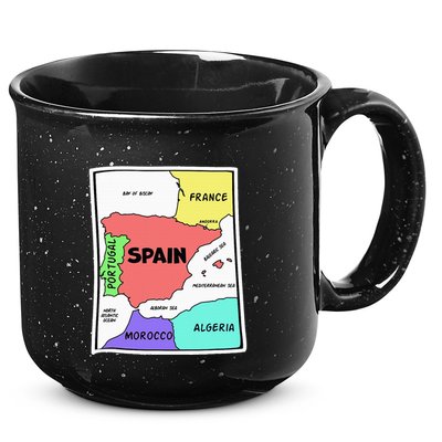Colorful Simplified Map Of Spain. Surrounding Countries 15oz Campfire Ceramic Mug