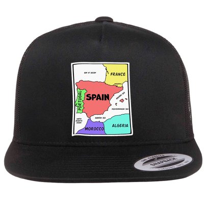 Colorful Simplified Map Of Spain. Surrounding Countries Flatbill Hat
