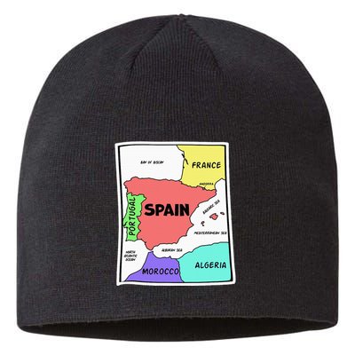Colorful Simplified Map Of Spain. Surrounding Countries Sustainable Beanie