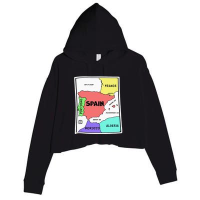 Colorful Simplified Map Of Spain. Surrounding Countries Crop Fleece Hoodie