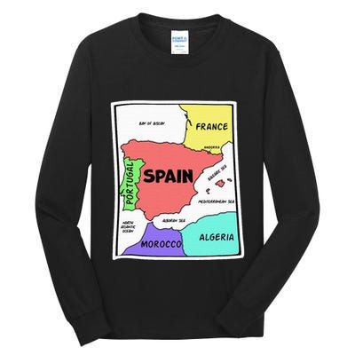 Colorful Simplified Map Of Spain. Surrounding Countries Tall Long Sleeve T-Shirt