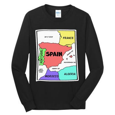 Colorful Simplified Map Of Spain. Surrounding Countries Tall Long Sleeve T-Shirt