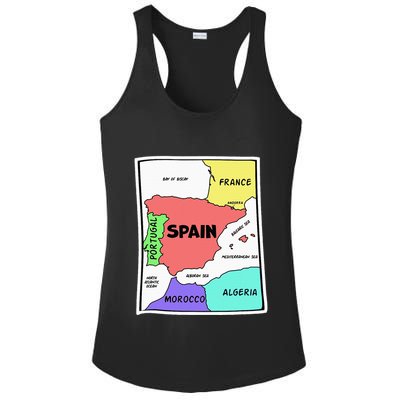 Colorful Simplified Map Of Spain. Surrounding Countries Ladies PosiCharge Competitor Racerback Tank