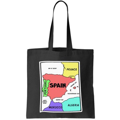 Colorful Simplified Map Of Spain. Surrounding Countries Bag