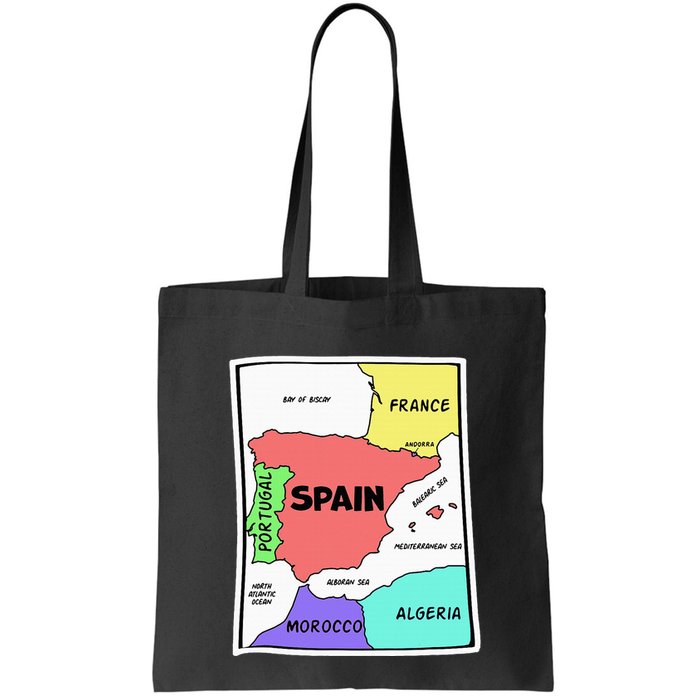 Colorful Simplified Map Of Spain. Surrounding Countries Bag